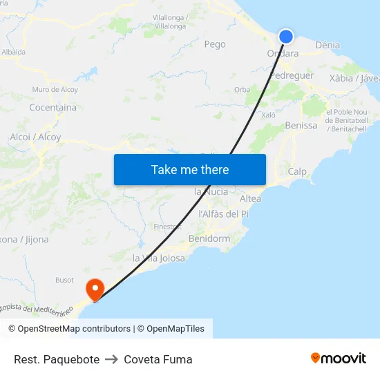 Rest. Paquebote to Coveta Fuma map