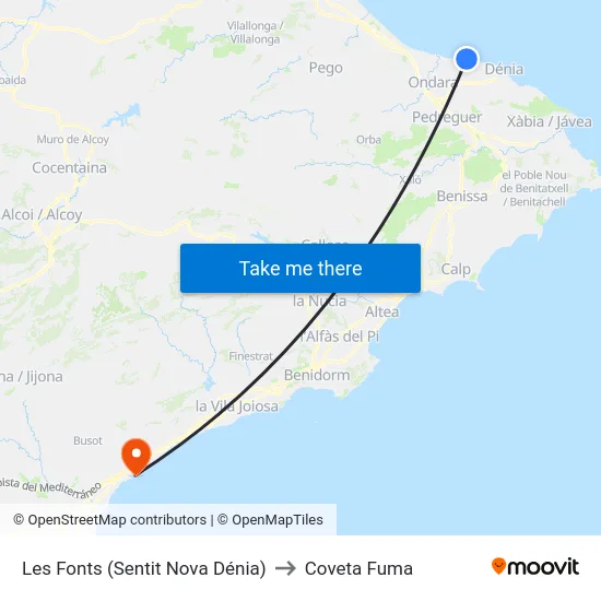 Les Fonts (Sentit Nova Dénia) to Coveta Fuma map