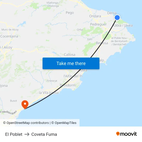 El Poblet to Coveta Fuma map