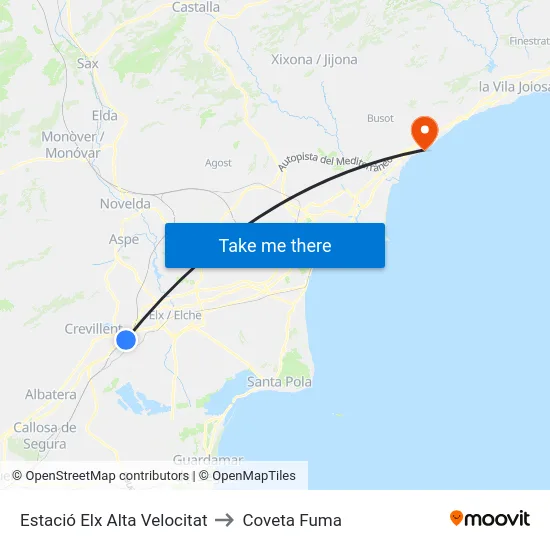 Estació Elx Alta Velocitat to Coveta Fuma map