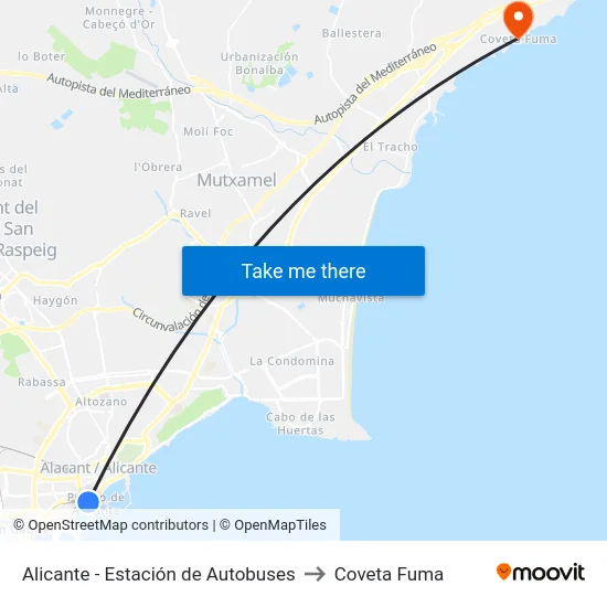 Alicante - Estación de Autobuses to Coveta Fuma map