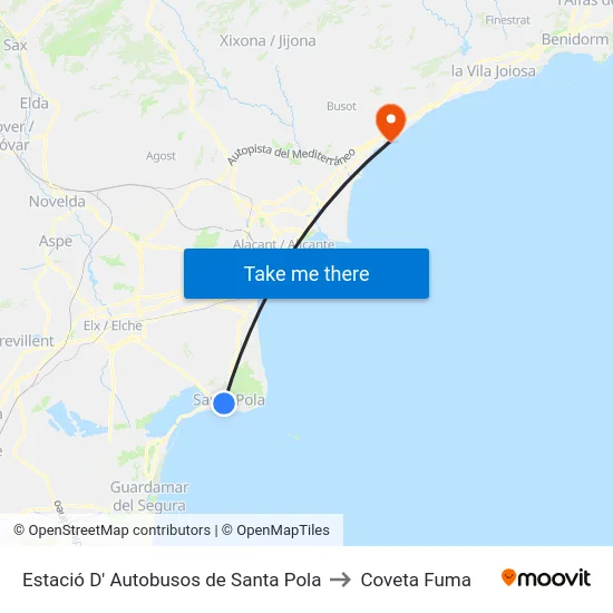 Estació D' Autobusos de Santa Pola to Coveta Fuma map