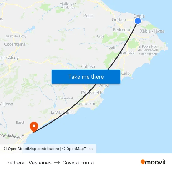 Pedrera - Vessanes to Coveta Fuma map