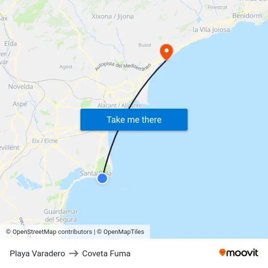 Playa Varadero to Coveta Fuma map