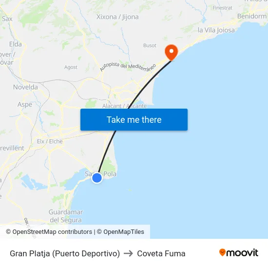 Gran Platja (Puerto Deportivo) to Coveta Fuma map
