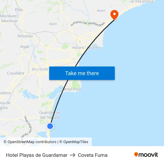 Hotel Playas de Guardamar to Coveta Fuma map