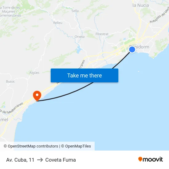 Av. Cuba, 11 to Coveta Fuma map