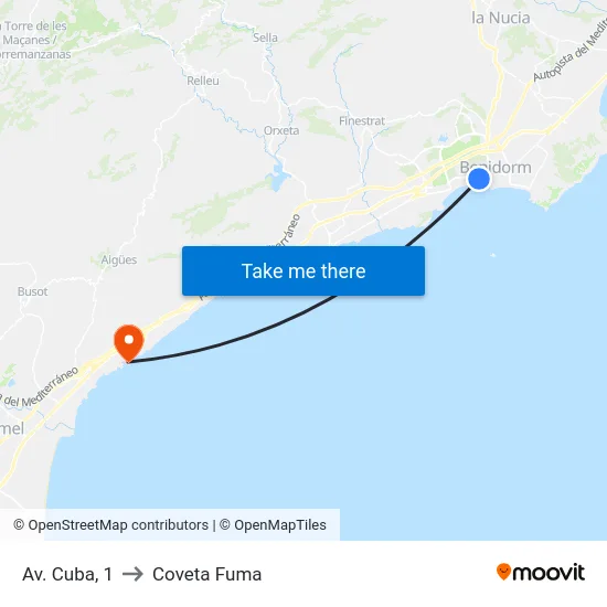 Av. Cuba, 1 to Coveta Fuma map