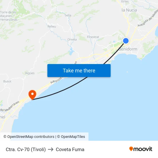 Ctra. Cv-70 (Tivoli) to Coveta Fuma map