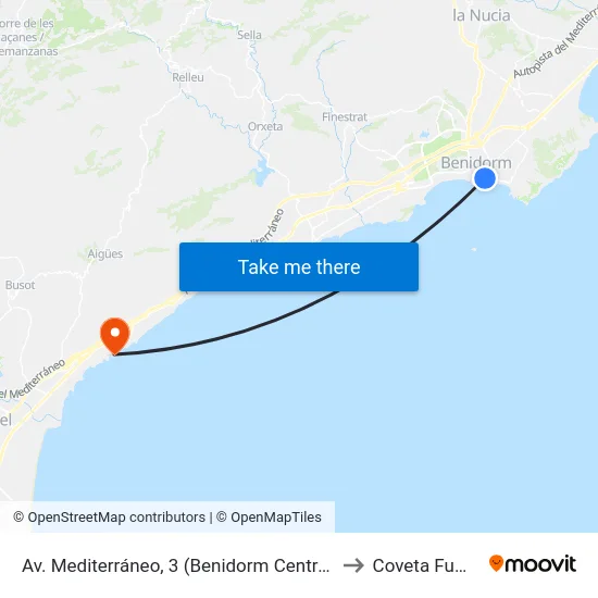 Av. Mediterráneo, 3 (Benidorm Centro) to Coveta Fuma map