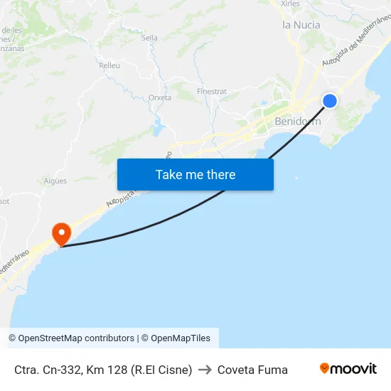 Ctra. Cn-332, Km 128 (R.El Cisne) to Coveta Fuma map