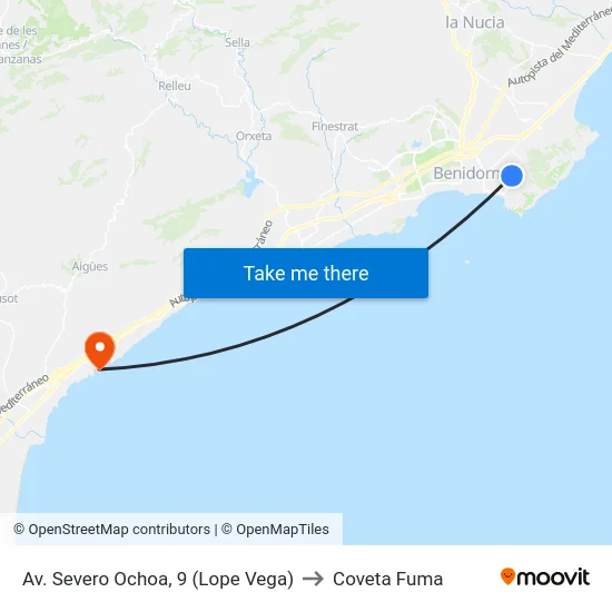 Av. Severo Ochoa, 9 (Lope Vega) to Coveta Fuma map