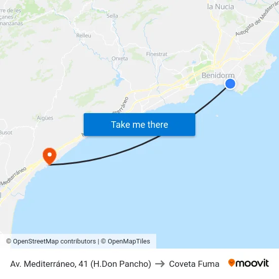 Av. Mediterráneo, 41 (H.Don Pancho) to Coveta Fuma map