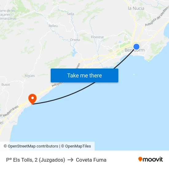 Pº Els Tolls, 2 (Juzgados) to Coveta Fuma map