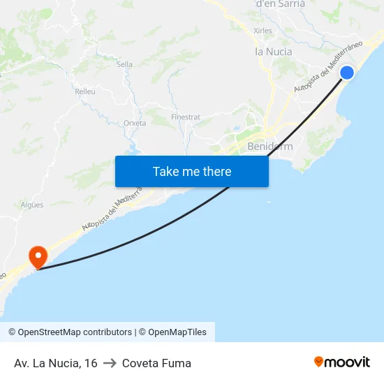 Av. La Nucia, 16 to Coveta Fuma map
