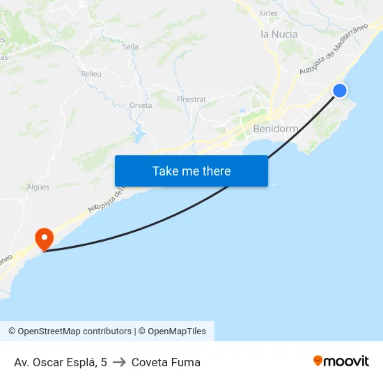 Av. Oscar Esplá, 5 to Coveta Fuma map