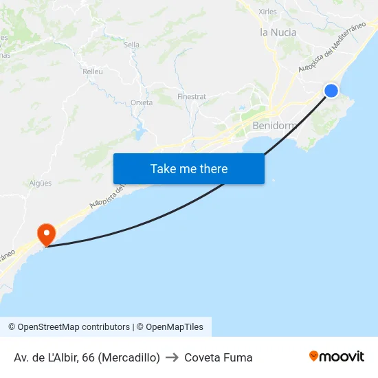 Av. de L'Albir, 66 (Mercadillo) to Coveta Fuma map