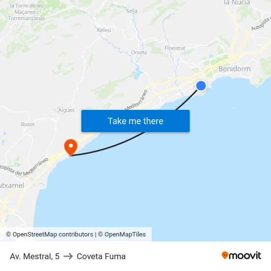 Av. Mestral, 5 to Coveta Fuma map