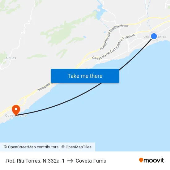 Rot. Riu Torres, N-332a, 1 to Coveta Fuma map