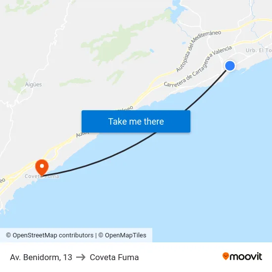 Av. Benidorm, 13 to Coveta Fuma map