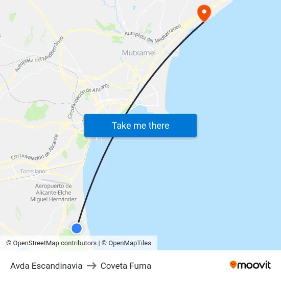 Avda Escandinavia to Coveta Fuma map