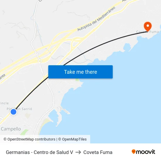 Germanias - Centro de Salud V to Coveta Fuma map