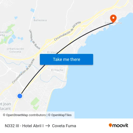 N332 III - Hotel Abril I to Coveta Fuma map