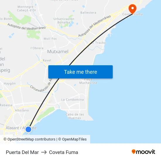 Puerta Del Mar to Coveta Fuma map