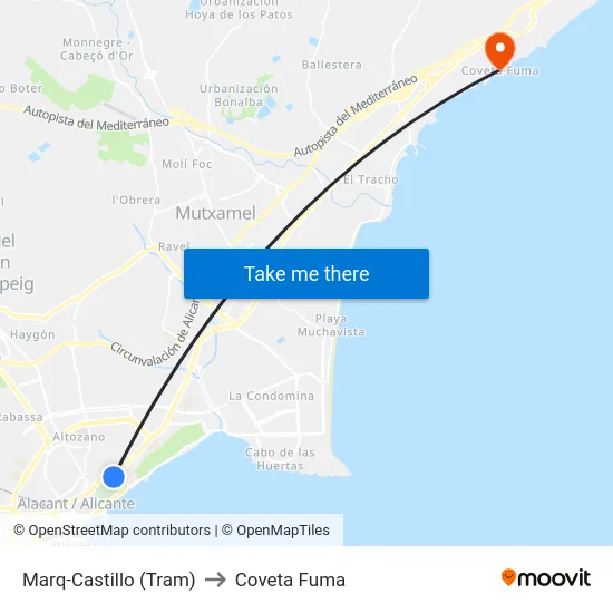 Marq-Castillo (Tram) to Coveta Fuma map