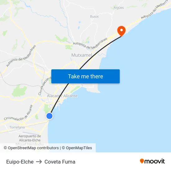 Euipo-Elche to Coveta Fuma map