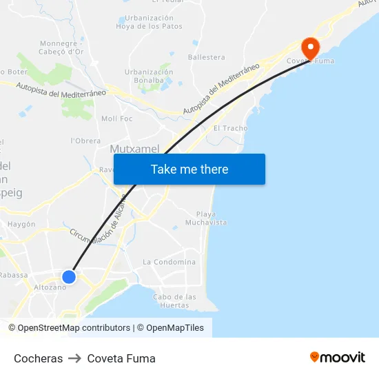 Cocheras to Coveta Fuma map