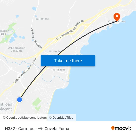 N332 - Carrefour to Coveta Fuma map