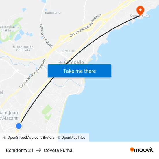 Benidorm 31 to Coveta Fuma map