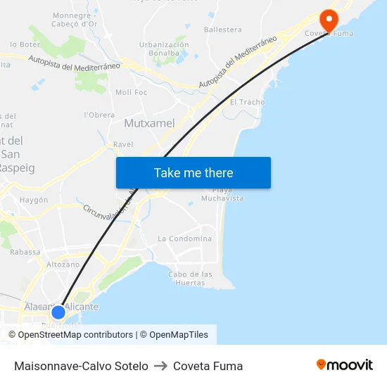 Maisonnave-Calvo Sotelo to Coveta Fuma map