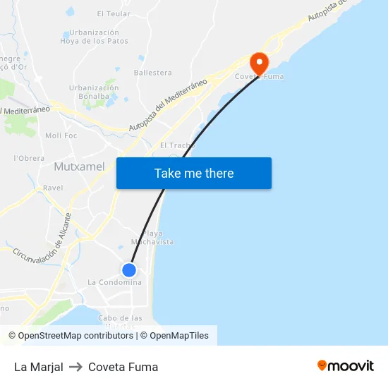 La Marjal to Coveta Fuma map