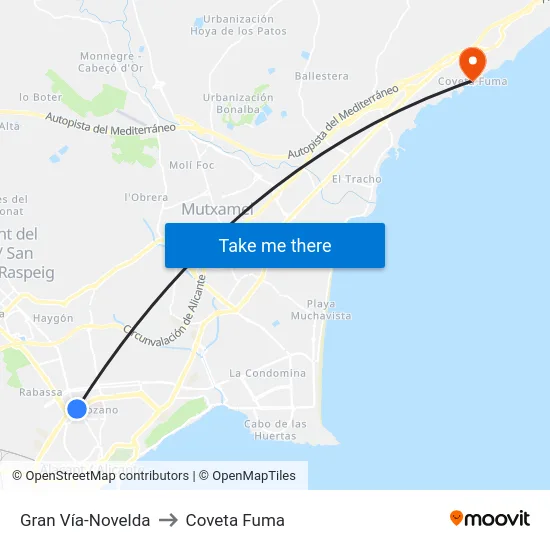 Gran Vía-Novelda to Coveta Fuma map