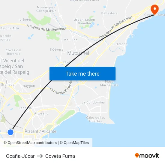 Ocaña-Júcar to Coveta Fuma map