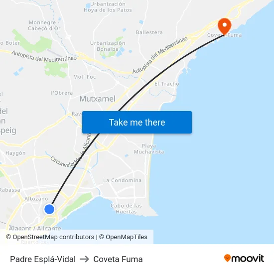 Padre Esplá-Vidal to Coveta Fuma map