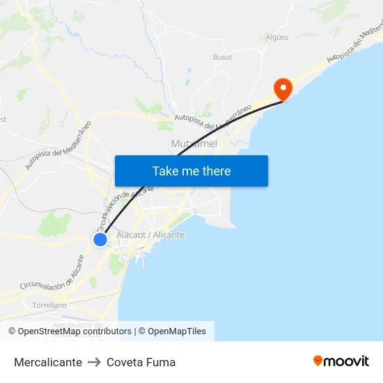 Mercalicante to Coveta Fuma map