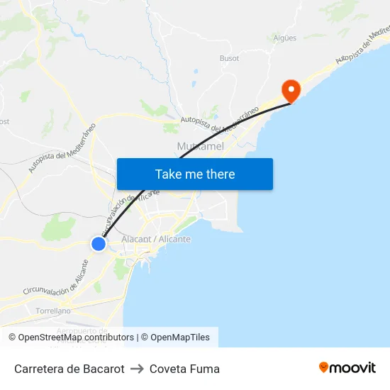 Carretera de Bacarot to Coveta Fuma map