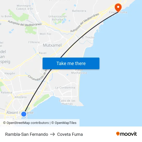 Rambla-San Fernando to Coveta Fuma map