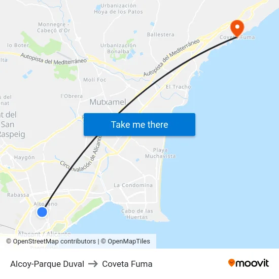 Alcoy-Parque Duval to Coveta Fuma map