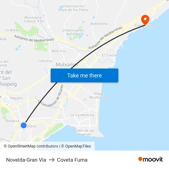 Novelda-Gran Vía to Coveta Fuma map