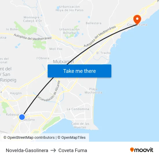 Novelda-Gasolinera to Coveta Fuma map