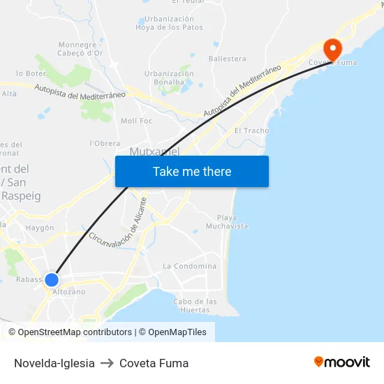 Novelda-Iglesia to Coveta Fuma map