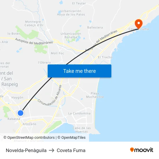 Novelda-Penàguila to Coveta Fuma map