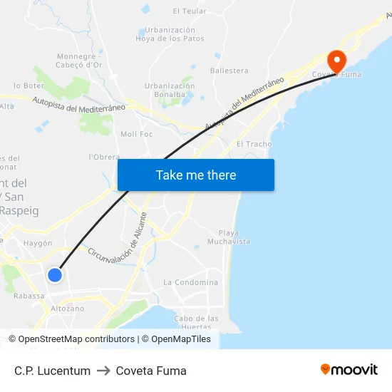 C.P. Lucentum to Coveta Fuma map