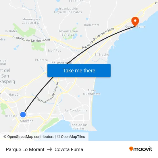 Parque Lo Morant to Coveta Fuma map