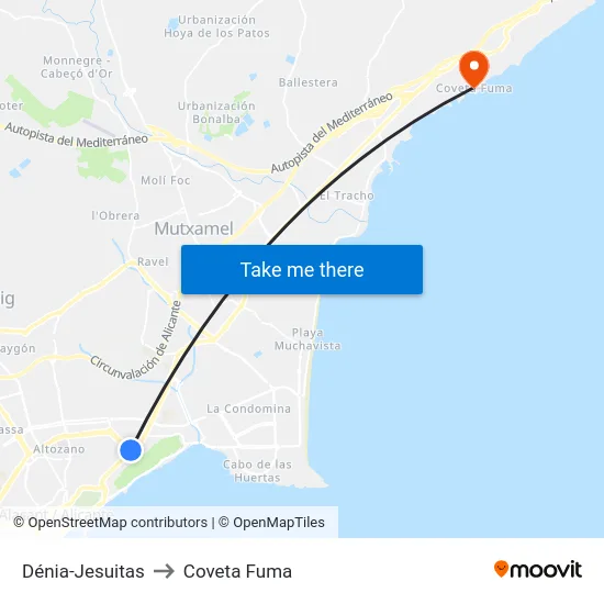 Dénia-Jesuitas to Coveta Fuma map
