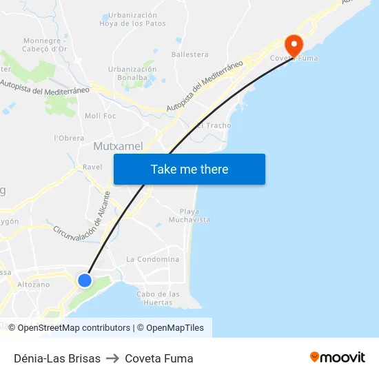 Dénia-Las Brisas to Coveta Fuma map